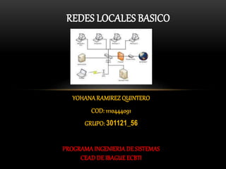 REDES LOCALES BASICO
YOHANA RAMIREZ QUINTERO
COD: 1110444091
GRUPO: 301121_56
PROGRAMA INGENIERIA DE SISTEMAS
CEAD DE IBAGUE ECBTI