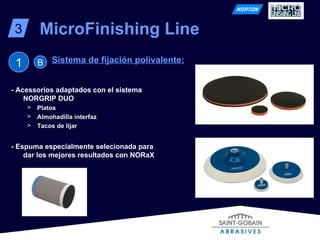 Sistema de fijación polivalente: MicroFinishing Line 3 1 B - Acessorios adaptados con el sistema NORGRIP DUO Platos  Almohadilla interfaz Tacos de lijar - Espuma especialmente selecionada para dar los mejores resultados con NORaX 