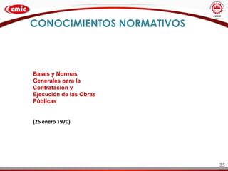 35
CONOCIMIENTOS NORMATIVOS
Bases y Normas
Generales para la
Contratación y
Ejecución de las Obras
Públicas
(26 enero 1970)
 