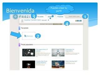 Puedes crear tu
Bienvenida           perfil

         3                         1
                              4

             2
 