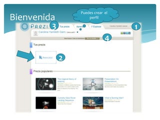 Puedes crear el
perfil

Bienvenida

3

1
4
2

 