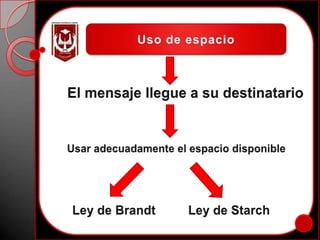 Uso de espacio El mensaje llegue a su destinatarioUsar adecuadamente el espacio disponibleLey de BrandtLey de Starch