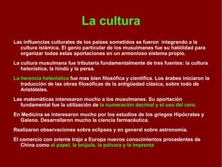 Almorávides Los almorávides llegaron en el siglo XI, conquistaron todas las taifas entre los años 1090 y 1110 y reunificaron Al-Andalus. La rapidez de la conquista almorávide se debió a la debilidad de los reinos de taifas y al descontento popular contra sus gobernantes, pero también al sentimiento de guerra santa y de rigor islámico de los invasores. No pudieron contener el avance de los cristianos que tomaron Toledo y Zaragoza, y su celo en hacer cumplir la ley islámica les restó popularidad entre la población. Profesaban los principios mas estrictos del Islam. 