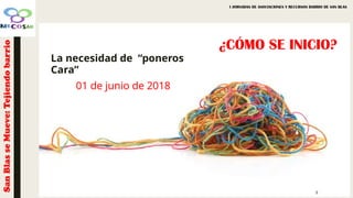 I JORNADAS DE ASOCIACIONES Y RECURSOS BARRIO DE SAN BLAS
San
Blas
se
Mueve:
Tejiendo
barrio
3
¿CÓMO SE INICIO?
La necesida...