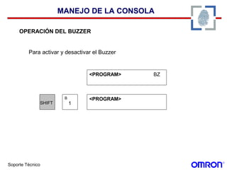Soporte Técnico
MANEJO DE LA CONSOLA
OPERACIÓN DEL BUZZER
Para activar y desactivar el Buzzer
<PROGRAM>
<PROGRAM> BZ
SHIFT 1
B
 