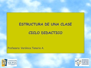 ESTRUCTURA DE UNA CLASE

                 CICLO DIDACTICO



Profesora: Verónica Tenorio A.
 