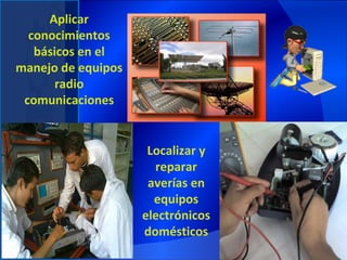 Localizar y reparar averías en equipos electrónicos domésticos Aplicar conocimientos básicos en el manejo de equipos radio comunicaciones 
