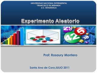 UNIVERSIDAD NACIONAL EXPERIMENTAL “ FRANCISCO DE MIRANDA” U.C. ESTADÍSTICA Santa Ana de Coro;JULIO 2011 Prof: Rosaury Montero   