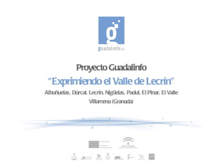 Proyecto Guadalinfo
 “Exprimiendo el Valle de Lecrín”
Albuñuelas, Dúrcal, Lecrín, Nigüelas, Padul, El Pinar, El Valle
                    Villamena (Granada)
 