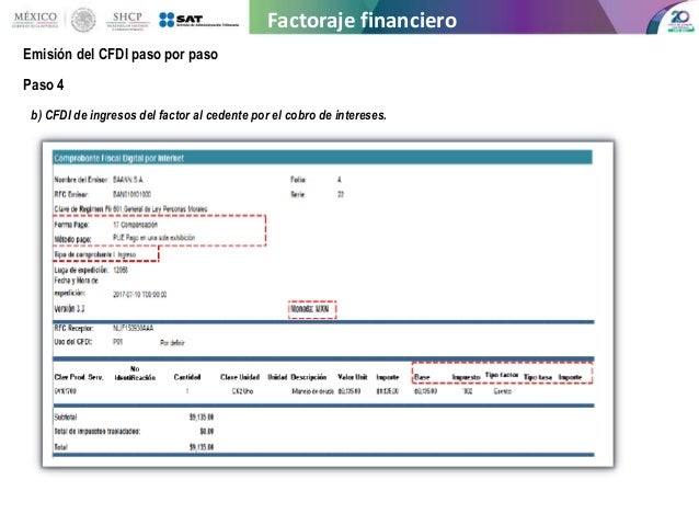 factura electrónica ejemplos factoraje financiero y contratos de obra