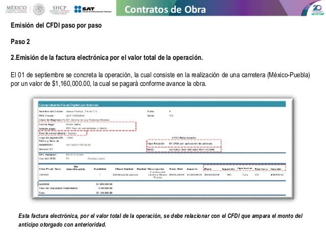 factura electrónica ejemplos factoraje financiero y contratos de obra