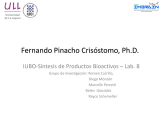 Fernando Pinacho Crisóstomo, Ph.D.
IUBO-Síntesis de Productos Bioactivos – Lab. 8
Grupo de Investigación: Romen Carrillo,
Diego Monzón
Marcelle Perretti
Belén González
Rayco Schemeller
INSTITUTO UNIVERSITARIO DE BIO-ORGANICA
ANTONIO GONZALEZ
REGLAMENTO DE RÉGIMEN INTERIOR DEL INSTITUTO UNIVERSITARIO DE BIO-
ORGÁNICA “ANTONIO GONZÁLEZ”
PREÁMBULO
Los profesores e investigadores de la Universidad de La Laguna, cada vez con más frecuencia,
sienten la necesidad de agruparse en estructuras supradepartamentales y multidisciplinares para
alcanzar objetivos específicos de investigación, formación extracurricular y continua, y cooperación
al desarrollo.
Ante esta situación, el Instituto Universitario de Bio-Orgánica “Antonio González” de esta
Universidad se propone la creación de estructuras funcionales que permitan actuar conjuntamente a
profesores e investigadores de las distintas áreas de conocimiento que lleven a cabo actividades
relacionadas con la Bio-Orgánica bajo una denominación común y de este modo solicitar proyectos,
organizar cursos y recabar financiación, adquirir infraestructuras y contratar personal; dándoles la
Universidad el respaldo y reconocimiento a sus acciones, y la cobertura legal y apoyo administrativo
que desde los distintos servicios universitarios se presta a grupos de investigación, Institutos y otros
centros universitarios.
La Disposición Transitoria 2ª, punto 2 de los Estatutos de la Universidad de La Laguna, aprobados
mediante el Decreto 89/2004, de 6 de julio (BOC de 26 de julio de 2004) prescriben el plazo de 12
meses, desde la entrada en vigor de los mismos, para la adaptación del Reglamento de régimen
interno de los órganos y servicios de la Universidad (excepto el Claustro y el Consejo de Gobierno).
Es por ello, que el presente Reglamento del Instituto de Bio-Orgánica “Antonio González” (en
adelante IUBO-AG) tiene como finalidad regular el funcionamiento y organización del mismo, a
partir de su adaptación a la Ley Orgánica 6/2001, de 21 de diciembre, de Universidades (BOE nº 307
de 24-12-01) y a los Estatutos de la Universidad de La Laguna.
TÍTULO I. DEFINICIÓN Y PERFIL DEL IUBO-AG
ORGANICA
UTO UNIVERSITARIO DE BIO-
guna, cada vez con más frecuencia,
amentales y multidisciplinares para
curricular y continua, y cooperación
ánica “Antonio González” de esta
que permitan actuar conjuntamente a
iento que lleven a cabo actividades
n y de este modo solicitar proyectos,
as y contratar personal; dándoles la
obertura legal y apoyo administrativo
os de investigación, Institutos y otros
niversidad de La Laguna, aprobados
o de 2004) prescriben el plazo de 12
ptación del Reglamento de régimen
Claustro y el Consejo de Gobierno).
o-Orgánica “Antonio González” (en
miento y organización del mismo, a
mbre, de Universidades (BOE nº 307
 