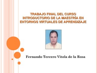 TRABAJO FINAL DEL CURSO
INTRODUCTORIO DE LA MAESTRÍA EN
ENTORNOS VIRTUALES DE APRENDIZAJE

Fernando Tercero Vitola de la Rosa

 