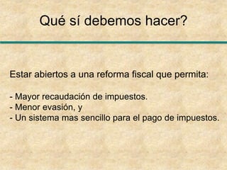 Fuentes de informaciónBetancourt Partida, Carlos. El ABC de los impuestos. México: Editorial Thomson 2005CIEX. Benchmarking del Sistema Fiscal Mexicano. México: CIEX, 2005Código fiscal de la Federación 2008. México: Tax Editores Unidos, 2008De la Peña Mena, José Antonio, Gabriela Ríos y Diego Valadés. Investigación y desarrollo en reforma fiscal. México: UNAM, 2002Foro Consultivo Científico y Tecnológico, A.C. Análisis de las finanzas públicas en México. México: ITAM, 2003Lucas, Robert. “Macroeconomic Priorities and Crash States”. American Economic Review. New York: University of California, 2005Miranda Amador, Candelario. Análisis práctico de los impuestos. México: Themis, 2000Mora Beltrán, Jorge. “Lareforma del sistema federal fiscal mexicano”. México: 2005Pérez Becerril, Alonso. México fiscal. México: Editorial Porrúa, 2004Sánchez Miranda, Arnulfo. Estrategias financieras de los impuestos. México: Gasca, 2006SAT. Reporte anual y líneas estratégicas2005. México: SHCP, 2005Trotabas, Louis. Précis de science et législation financières. Paris: Librairie Dalloz, 1944Yáñez Ruiz, Manuel. El problema fiscal en las distintas etapas de nuestra organización. México: Editorial Patria, 1958)