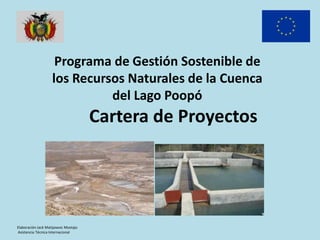 Programa de Gestión Sostenible de
los Recursos Naturales de la Cuenca
del Lago Poopó

Cartera de Proyectos

Elaboración Jack Matijasevic Mostajo
Asistencia Técnica Internacional

 
