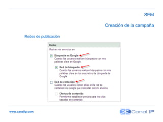 www.canalip.com Redes de publicación Creación de la campaña SEM 