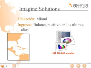 Imagine Solutions
    Ubicación: Miami
    Ingresos: Balance positivo en los últimos
      años




                        US$ 300,000 anuales




4
 