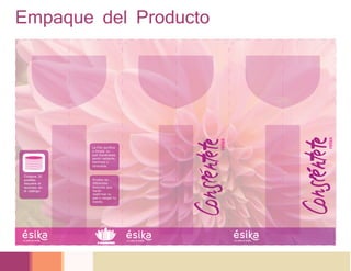 Contiene 30
pastillas.
Adquiera el
recambio en
el catálogo.
relax
relax
5 012345678900
La Flor purifica
y limpia tu
piel haciéndote
sentir radiante,
hermosa y
renovada.
Prueba las
diferentes
texturas que
harán
reafirmar tu
piel y relajar tu
mente.
Empaque del Producto
 