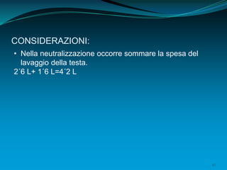 47
CONSIDERAZIONI:
• Nella neutralizzazione occorre sommare la spesa del
lavaggio della testa.
2´6 L+ 1´6 L=4´2 L
 