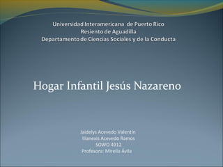 Hogar Infantil Jesús Nazareno
Jaidelys Acevedo Valentín
Ilianexis Acevedo Ramos
SOWO 4912
Profesora: Mirella Ávila
 