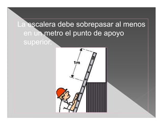 La escalera debe sobrepasar al menos
  en un metro el punto de apoyo
  superior.
 