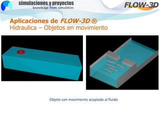 Aplicaciones de FLOW-3D ®
Hidraulica – Objetos en movimiento
Objeto con movimiento acoplado al fluido
 