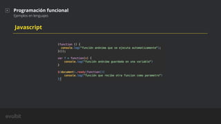 Javascript
Programación funcional
Ejemplos en lenguajes
 