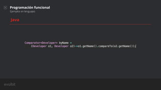 Java
Programación funcional
Ejemplos en lenguajes
 