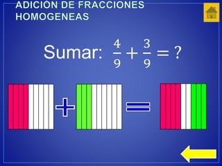 Sumar:
4
9
+
3
9
= ?
 
