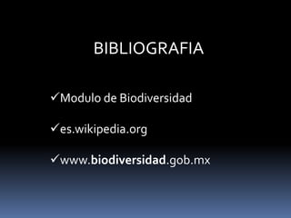 BIBLIOGRAFIA
Modulo de Biodiversidad
es.wikipedia.org
www.biodiversidad.gob.mx