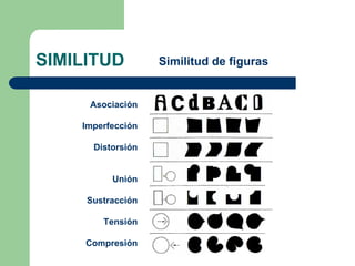 SIMILITUD Similitud de figuras
Asociación
Imperfección
Distorsión
Unión
Sustracción
Tensión
Compresión
 