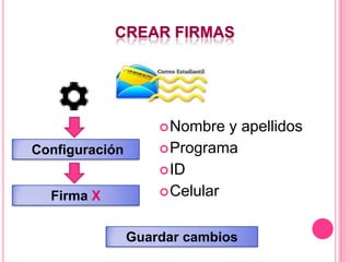  Nombre  y apellidos
Configuración        Programa
                     ID

  Firma X            Celular



                Guardar cambios
 