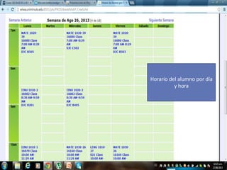 Horario del alumno por día
y hora
 