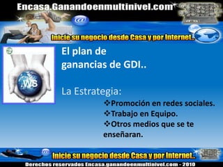 ¿Cuál es la Oportunidad de Negocio que Ofrece GDI?INGRESOS RESIDUALES:Por recomendar su KIT de servicios de Internet a tus contactos, personas interesadas en obtener ingresos extras desde casa.