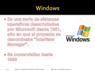 1.1.2.   Análisis comparativo de Sistemas Operativos   Miércoles, 07 de Marzo de 2012
 