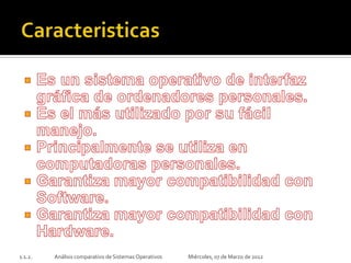 1.1.2.   Análisis comparativo de Sistemas Operativos   Miércoles, 07 de Marzo de 2012
 