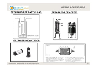 OTROS ACCESORIOS

  SEPARADOR DE PARTICULAS:              SEPARADOR DE ACEITE:




     FILTRO DESHIDRATADOR:




Geotérmica_Módulo 04_ISEMPA FORMACIÓN                             22
 