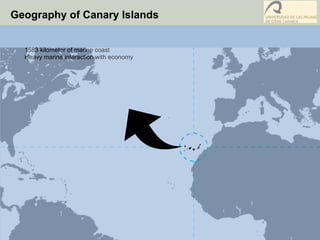 Geography of Canary Islands
1583 kilometer of marine coast
Heavy marine interaction with economy
 