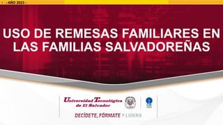 USO DE REMESAS FAMILIARES EN
LAS FAMILIAS SALVADOREÑAS
• - AÑO 2023 -
 