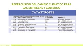 REPERCUSIÓN DEL CAMBIO CLIMÁTICO PARA
LAS EMPRESASY GOBIERNO
Julio, 2016 Universidad Mariano Gálvez | Maestría en administración de negocios13
 