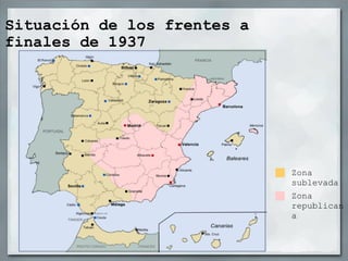 Situación de los frentes a finales de 1937 Zona sublevada Zona republicana 