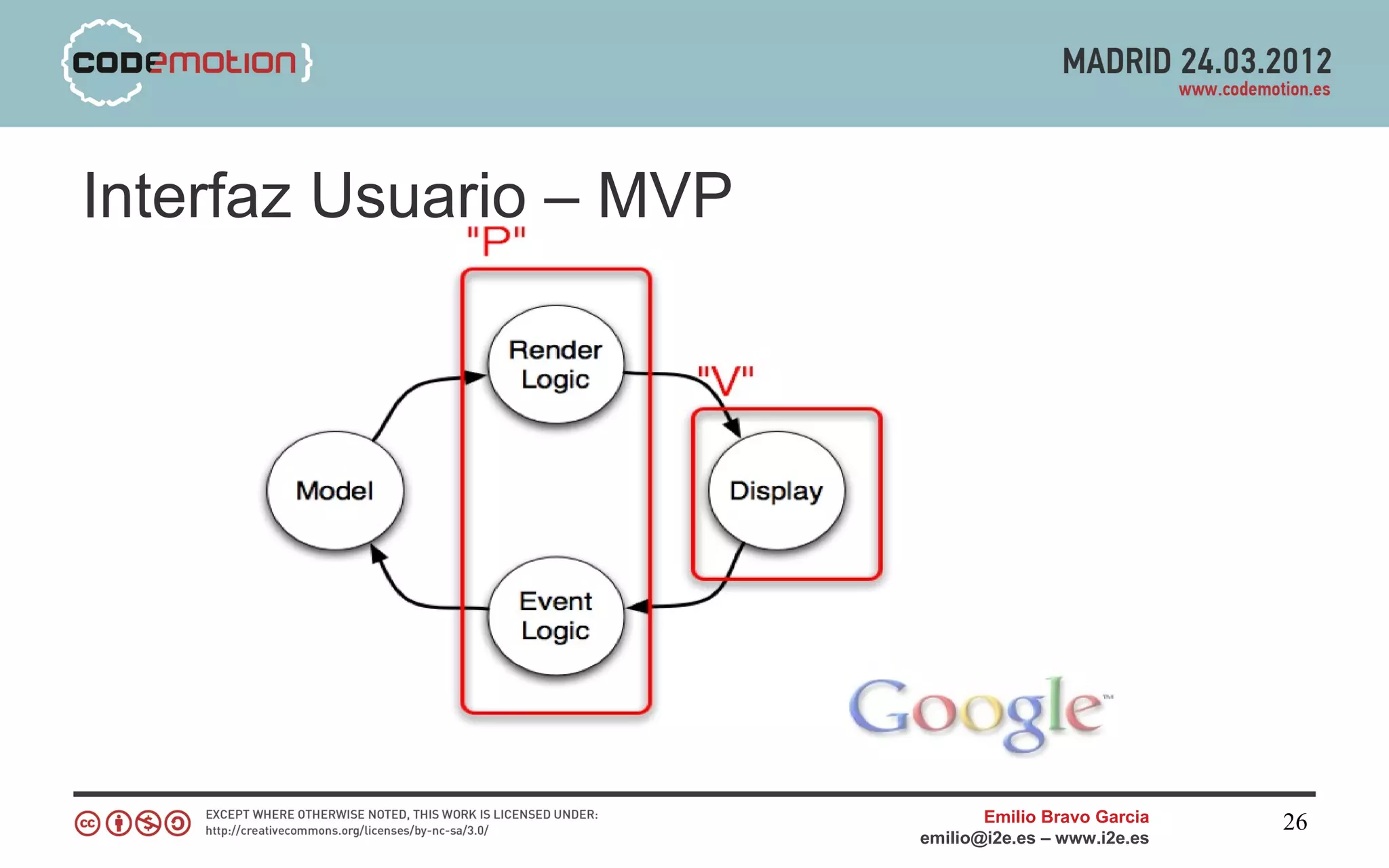 Interfaz Usuario – MVP




                                Emilio Bravo Garcia   26
                         emilio@i2e.es – www.i2e.es
 