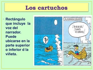 • Rectángulo
que incluye la
voz del
narrador.
Puede
ubicarse en la
parte superior
o inferior d la
viñeta.
 