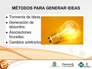 MÉTODOS PARA GENERAR IDEAS
 