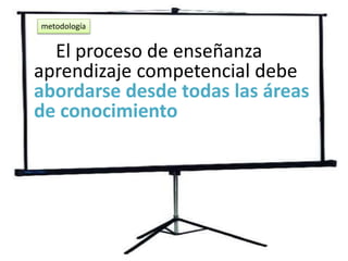 El proceso de enseñanza
aprendizaje competencial debe
abordarse desde todas las áreas
de conocimiento
metodología
 