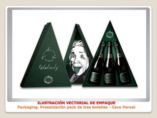 ILUSTRACIÓN VECTORIAL DE EMPAQUEPackaging. Presentación pack de tres botellas - Cava Parxet 