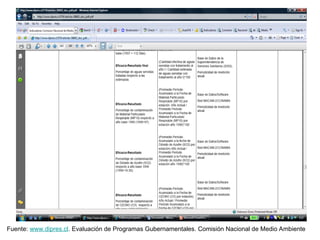 Fuente: www.dipres.cl. Evaluación de Programas Gubernamentales. Comisión Nacional de Medio Ambiente
 