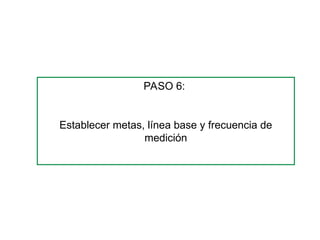 PASO 6:
Establecer metas, línea base y frecuencia de
medición
 