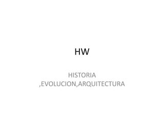 HW

        HISTORIA
,EVOLUCION,ARQUITECTURA
 
