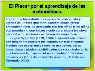 El Placer por el aprendizaje de las
matemáticas.
 